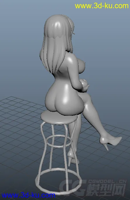 戴眼镜的性感女孩坐在凳子上拿着苹果的MAYA模型的图片2