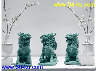 三个狮子雕像 装饰摆设模型的图片