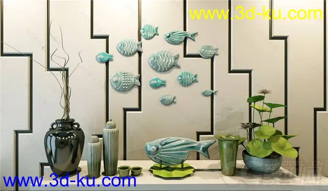 鱼 墙壁装饰 花瓶模型的图片2