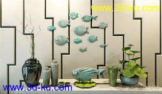 鱼 墙壁装饰 花瓶模型的图片