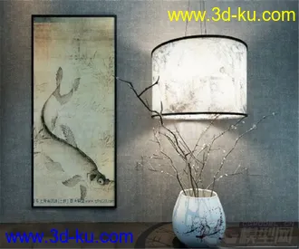 字画 台灯 装饰品模型的图片