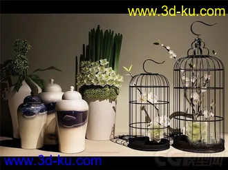 鸟笼 罐子 花草装饰摆设模型的图片