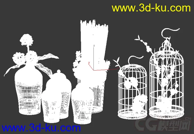 鸟笼 罐子 花草装饰摆设模型的图片2
