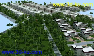 3D打印模型虚拟现实完整小区 地形绿化 小品设施齐全的图片