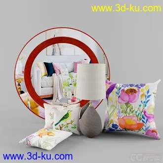 台灯 镜子 抱枕装饰模型的图片