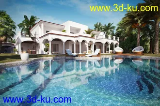 3D打印模型EA25-10套豪华别墅游泳池室外场景的图片