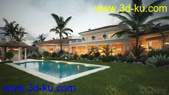 3D打印模型EA25-10套豪华别墅游泳池室外场景的图片