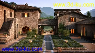 3D打印模型EA25-10套豪华别墅游泳池室外场景的图片