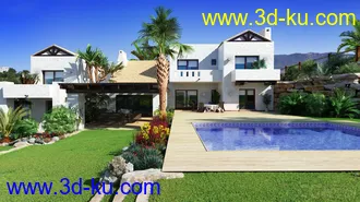 3D打印模型EA25-10套豪华别墅游泳池室外场景的图片