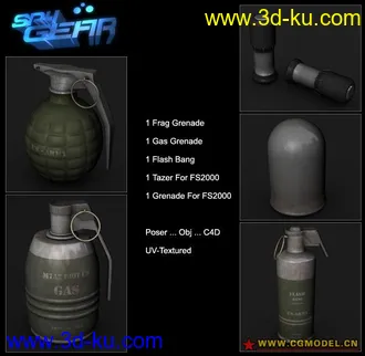 3D打印模型Grenades for FS2000, Flash, Frag and Gas Handgrenades的图片