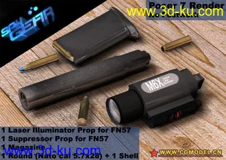 3D打印模型Laser Illuminator, Suppresor, Magazine and Round 5.7x28 for FN FiveSeven的图片