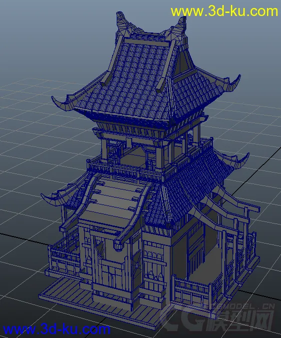 分享前段时间做的中国古代建筑中模一个。。。退可减面做底模，进可smooth做高摸。。模型的图片1