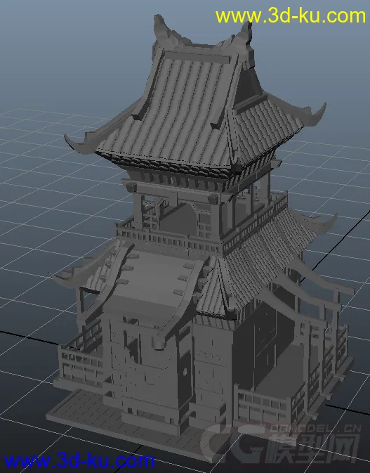 分享前段时间做的中国古代建筑中模一个。。。退可减面做底模，进可smooth做高摸。。模型的图片2
