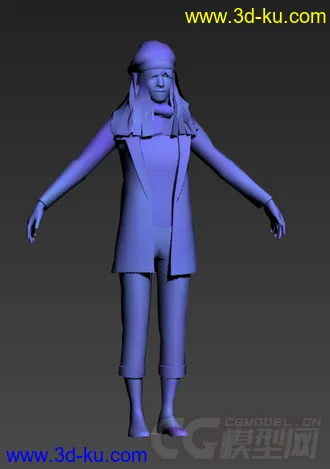 戴帽子的长发女人模型  可3D打印的图片