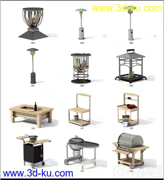 3D打印模型水井，烤箱，烧烤，摇椅躺椅，咖啡桌子，小品，阳伞，草地灯壁灯路灯，小木桥的图片