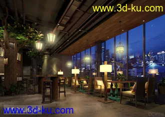 3D打印模型后现代风格咖啡厅的图片