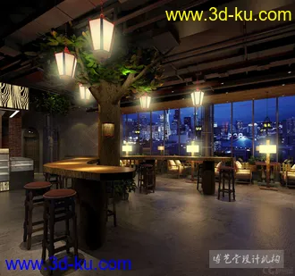 3D打印模型后现代风格咖啡厅的图片