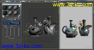3D打印模型两个精致的道具瓷器，的图片