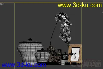 3D打印模型水墨画花纹陶罐装饰陈设品的图片