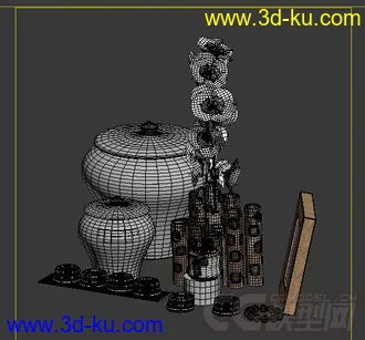 3D打印模型水墨画花纹陶罐装饰陈设品的图片