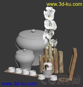 3D打印模型水墨画花纹陶罐装饰陈设品的图片