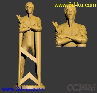 精细的3D打印模型，李小龙带支撑，功夫，双节棍，内含STL源文件，可用于3D打印的图片