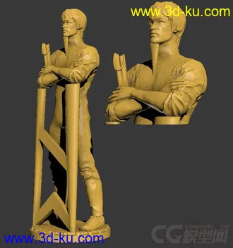 精细的3D打印模型，李小龙带支撑，功夫，双节棍，内含STL源文件，可用于3D打印的图片