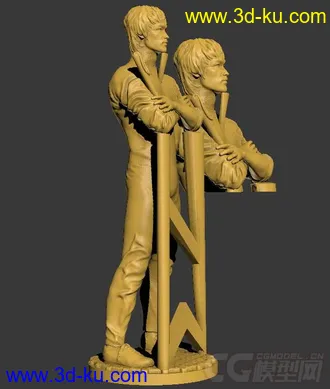 精细的3D打印模型，李小龙带支撑，功夫，双节棍，内含STL源文件，可用于3D打印的图片