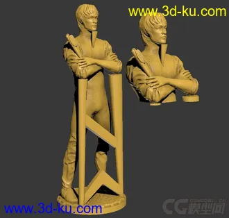 精细的3D打印模型，李小龙带支撑，功夫，双节棍，内含STL源文件，可用于3D打印的图片