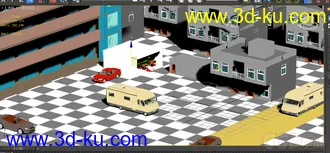 3D打印模型一个大场景，有车，教室宿舍，屋内家具，工具齐全，床等。的图片