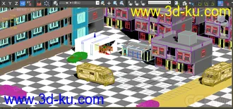 3D打印模型一个大场景，有车，教室宿舍，屋内家具，工具齐全，床等。的图片