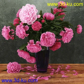 芍药牡丹花瓣花瓶模型的图片