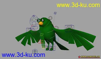 3D打印模型绑好骨骼刷好权重的卡通鸟 加上文件了的图片