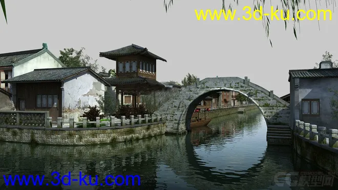 江南水乡古建场景模型的图片1