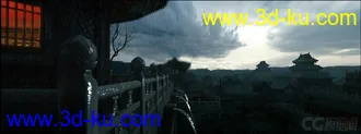 东方古建 烟雨场景模型的图片