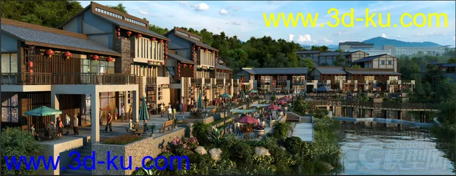 江南水乡小镇场景模型的图片2