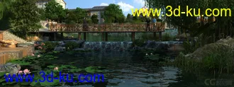 东方古建场景 木桥模型的图片