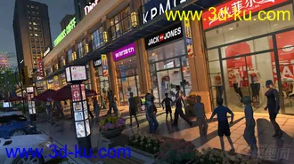 3D打印模型漂亮的商业夜景，非常真实的室内商业繁华热闹的图片