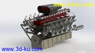 3D打印模型V12发动机 汽车发动机 增压式发动机 增压引擎的图片