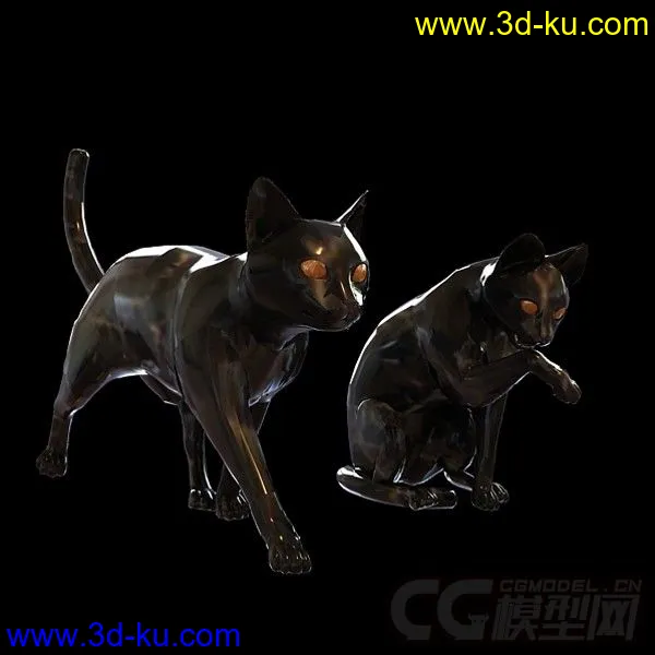 两只黑猫 雕塑模型的图片1