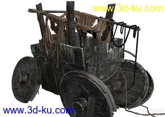 3D打印模型超精细的古代木头战车，古战争时期的车，装备过的木车轮胎。的图片