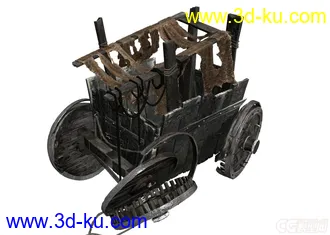 3D打印模型超精细的古代木头战车，古战争时期的车，装备过的木车轮胎。的图片