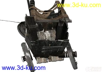 3D打印模型超精细的古代木头战车，古战争时期的车，装备过的木车轮胎。的图片