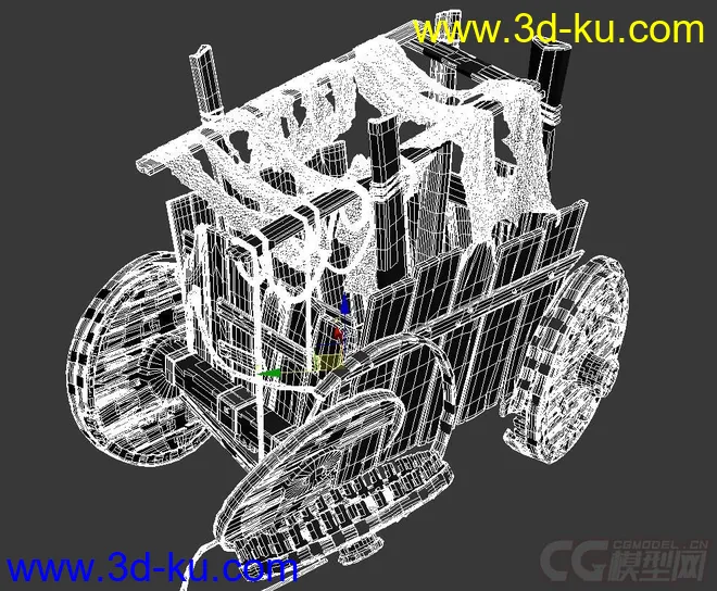 超精细的古代木头战车，古战争时期的车，装备过的木车轮胎。模型的图片5