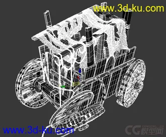 3D打印模型超精细的古代木头战车，古战争时期的车，装备过的木车轮胎。的图片