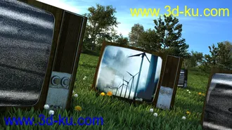 3D打印模型草地上的电视机,带150帧动画的图片