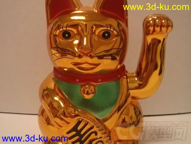 土豪金招财猫 3D打印模型 STL格式的图片3