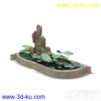 假山水池荷花模型的图片