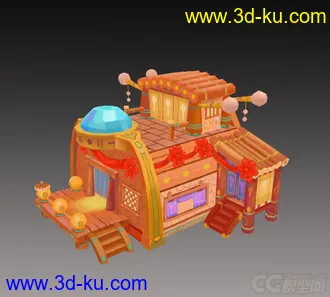 卡通房子纯模型+UV，练习卡通手绘材质用的图片