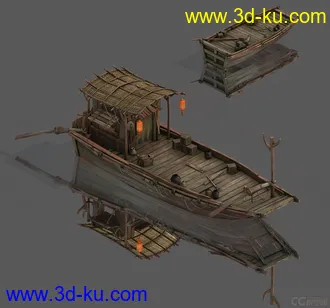 3D打印模型写实木船，码头上的船，小舟的图片